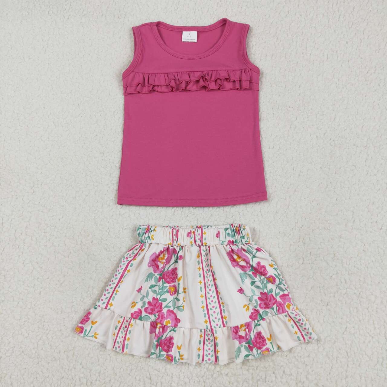 GSD2104 RTS girl clothes pink floral girl summer set skirt set