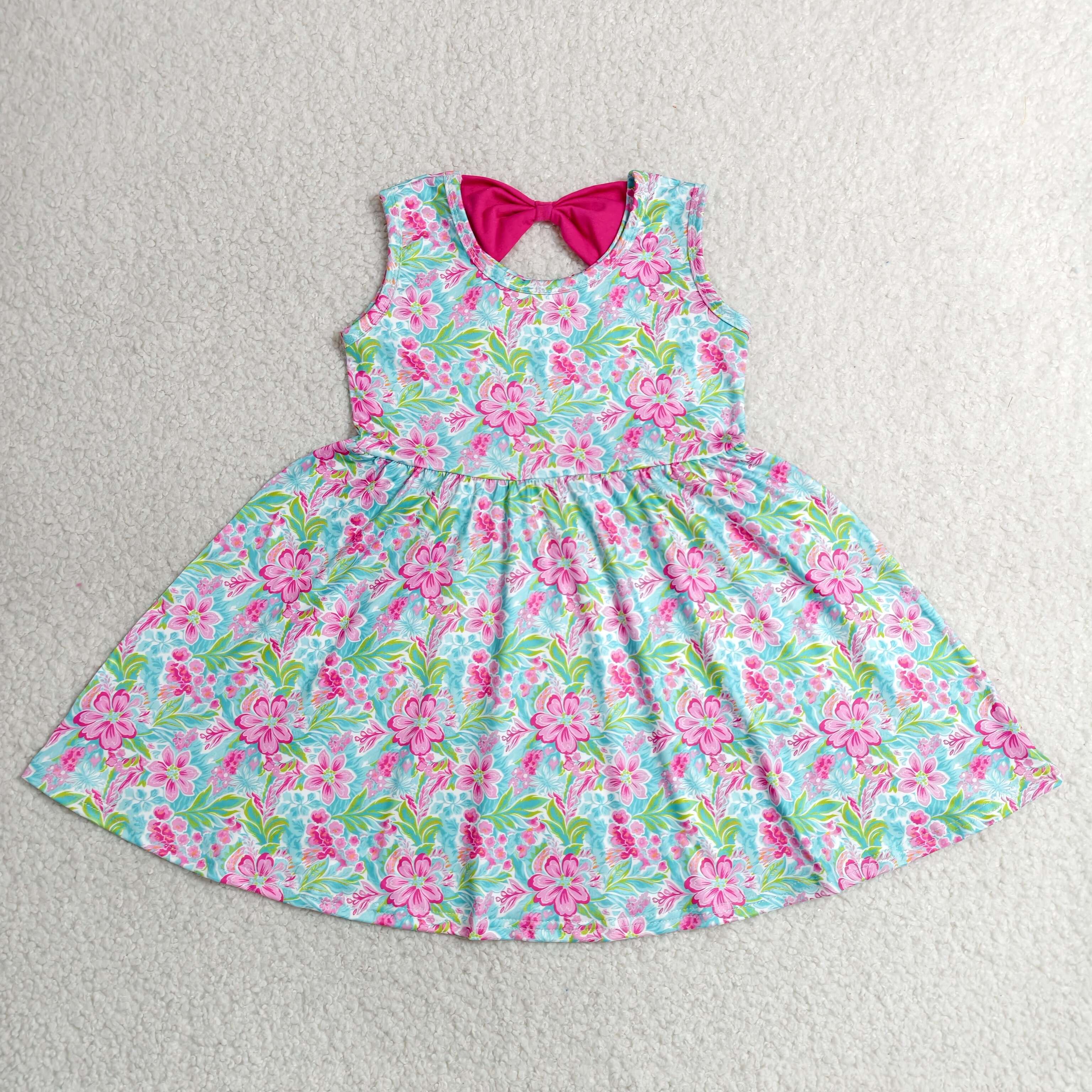 GSD3863 RTS kids girl clothes flower bows girl summer dress 