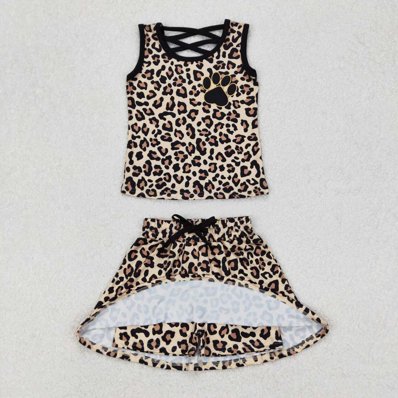 GSD2077 RTS toddler clothes leopard print girl summer short skirt set