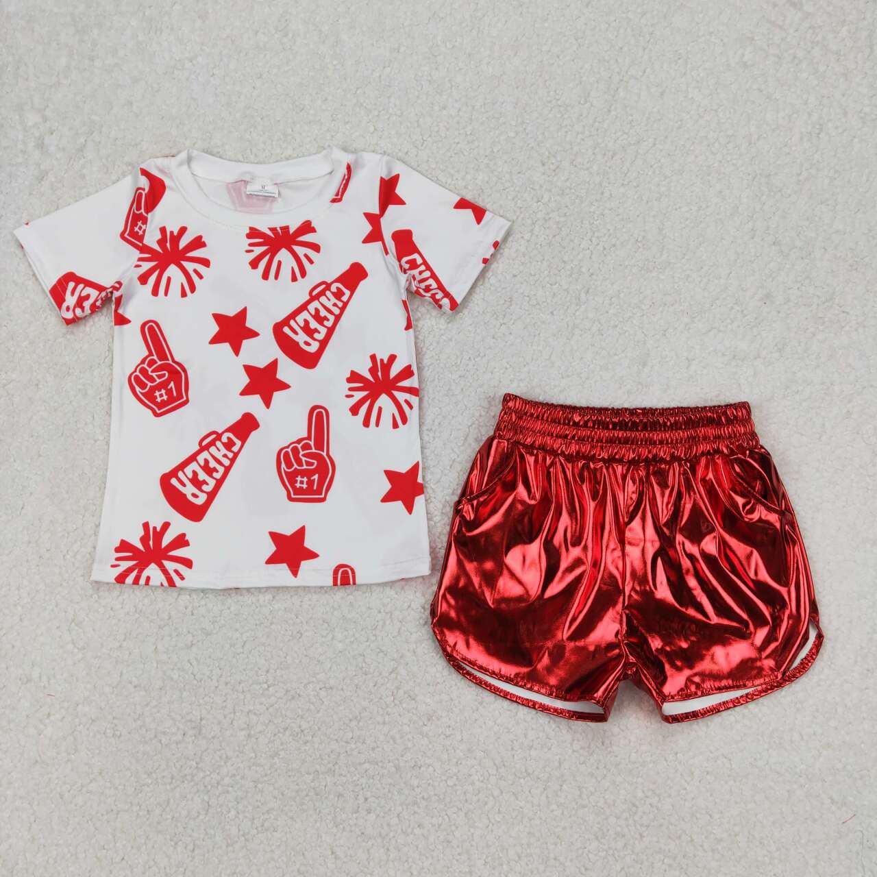 GSSO1937 RTS girl clothes red cheer toddler girl summer outfit 