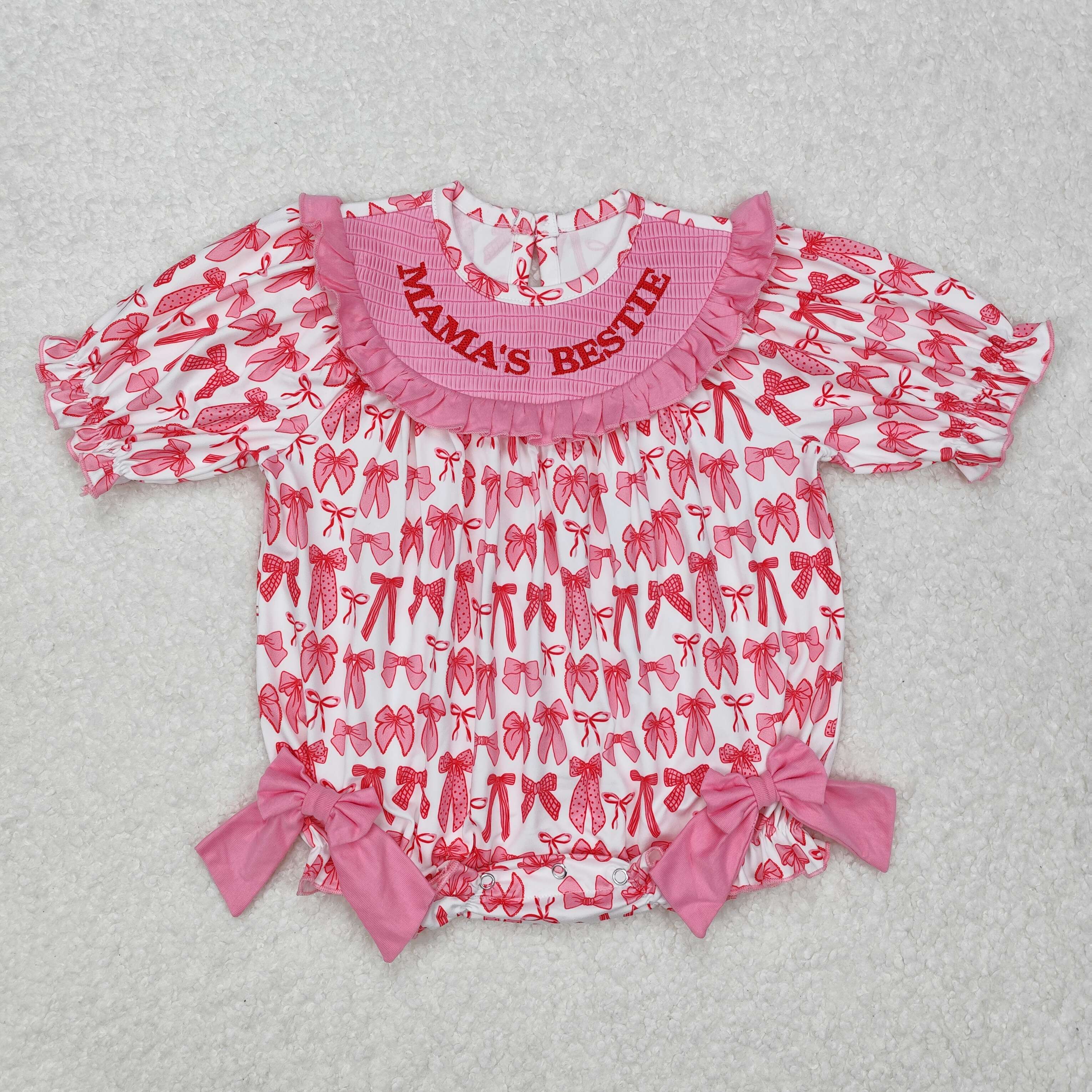 SR2620 RTS baby girl clothes mama's bestie pink bows girl summer bubble mother's day clothing