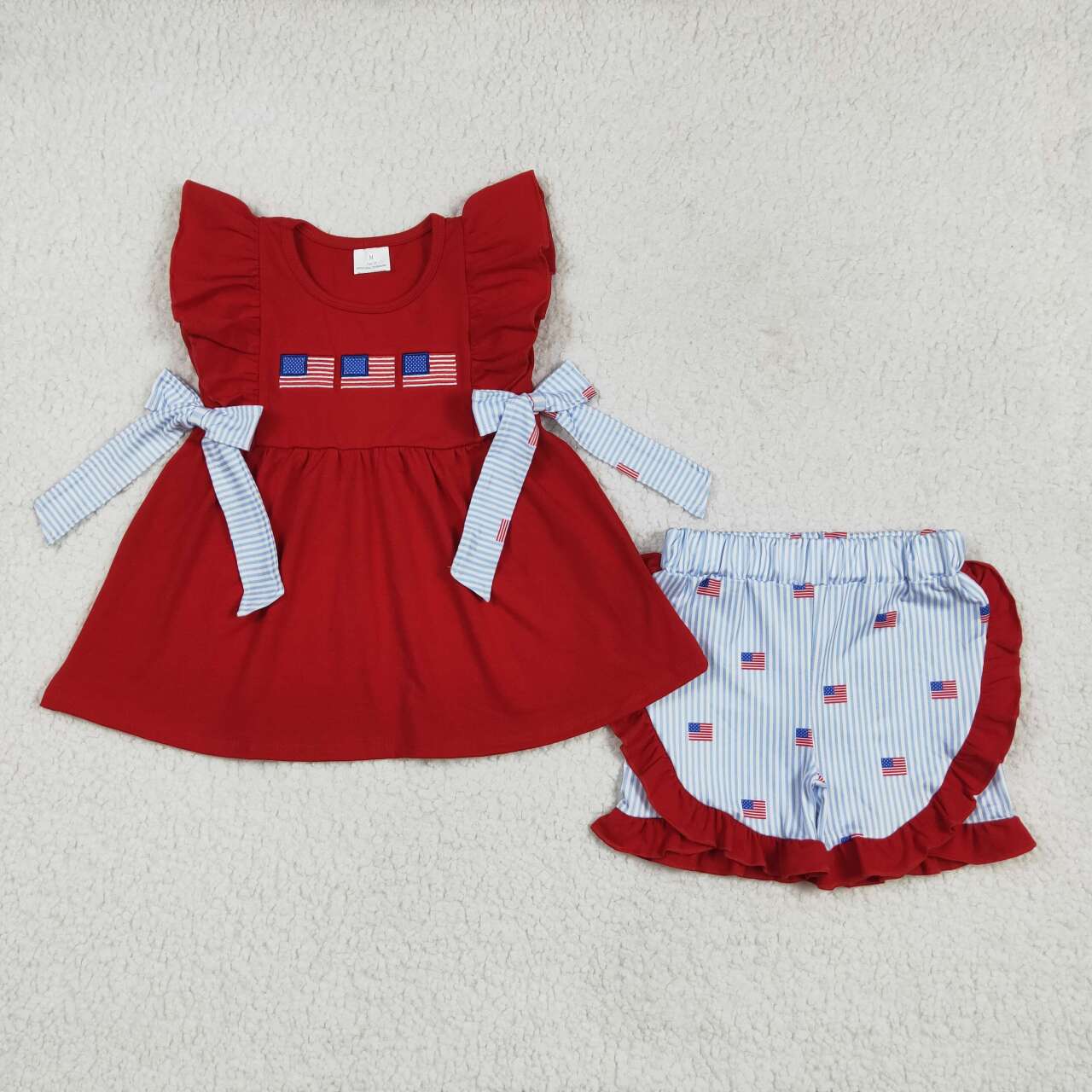 GSSO2375 RTS girl clothes flag toddler girl  4th of July Patriotic summer outfit-embroidery