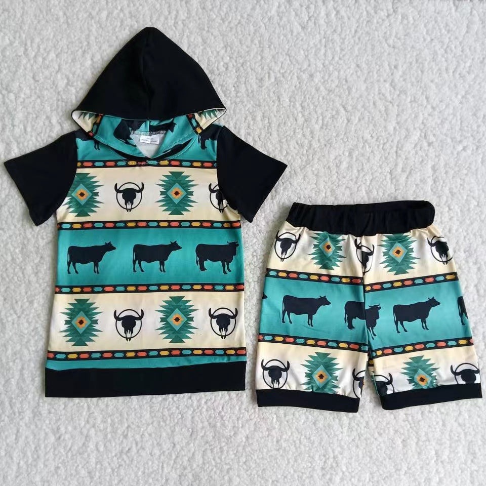 B4-1 boy clothes boy hoodies cow black summer set--promotion 2025.5.17 $2.99