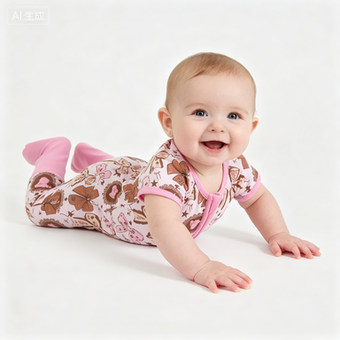 RTS SR3763  baby girl clothes pink bows print toddler girl summer romper