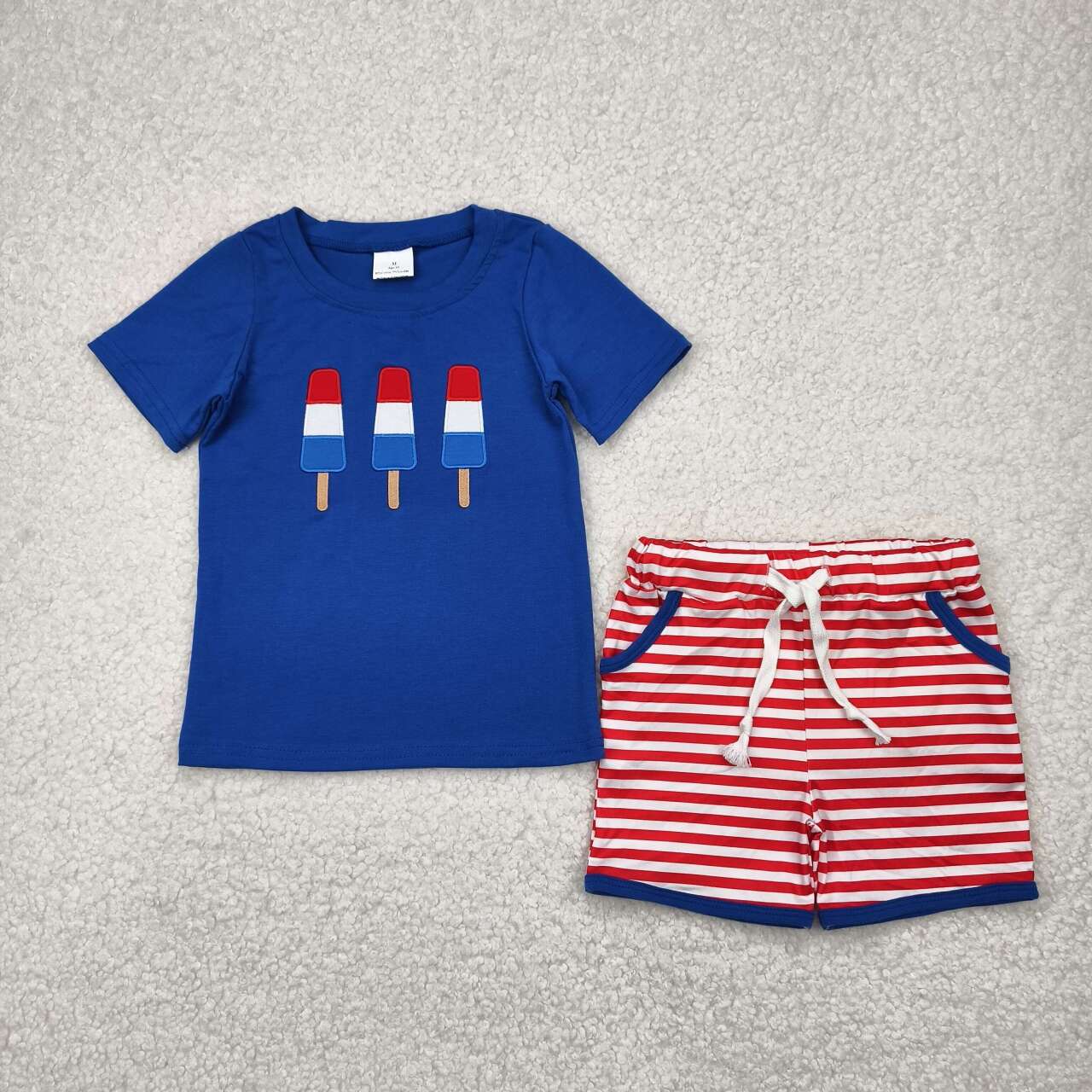 BSSO1250 RTS boy clothes popsicle toddler boy 4th of July Patriotic summer embroidery outfit