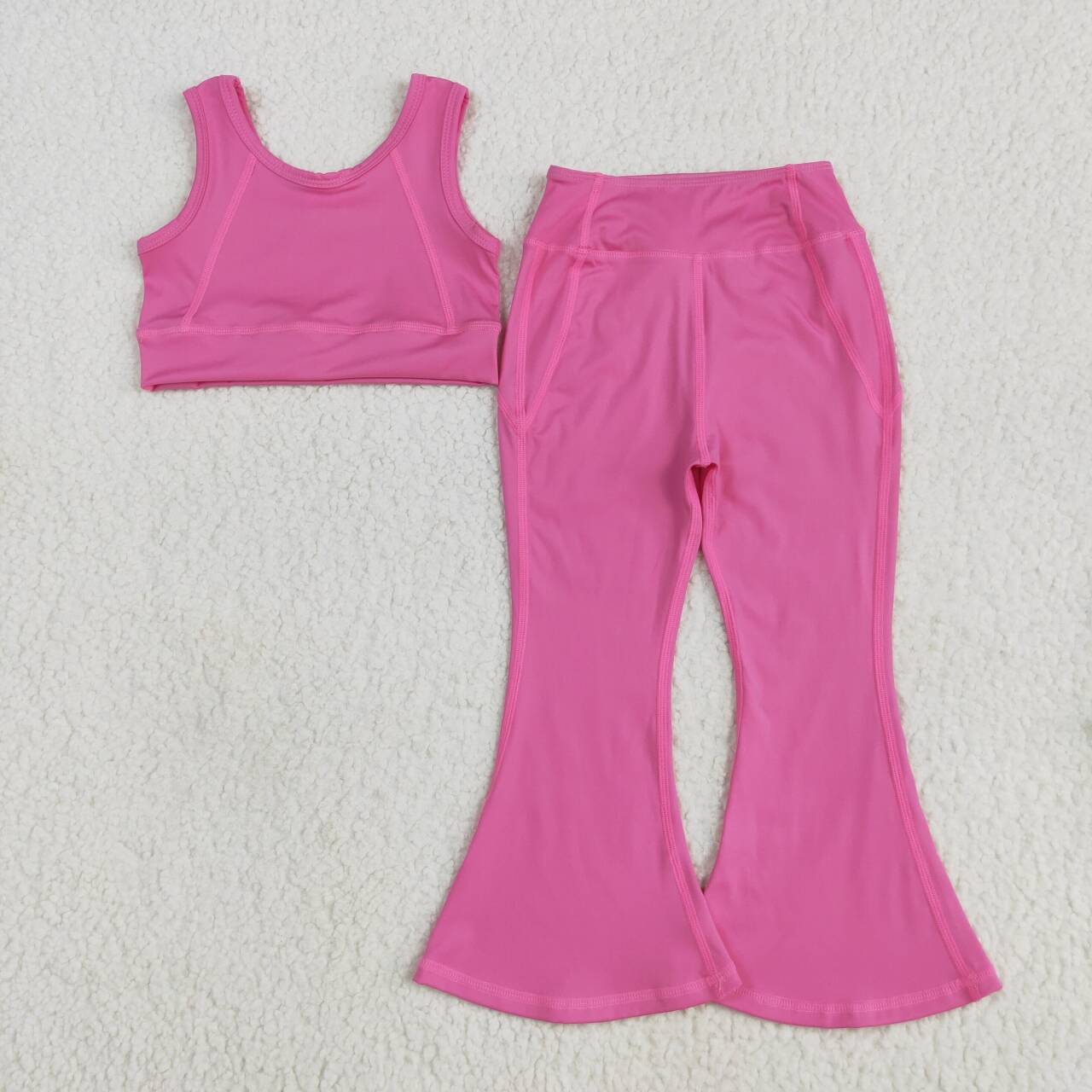 GSPO2002 RTS girl clothes hot pink girl bell bottom pant set yoga clothes atheletic clothes