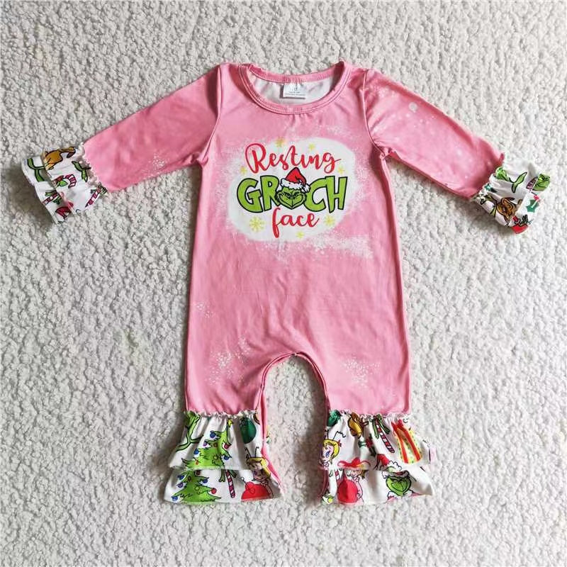 LR0154 new born baby items cartoon pink christmas romper-promotion 2025.11.8 $5.5