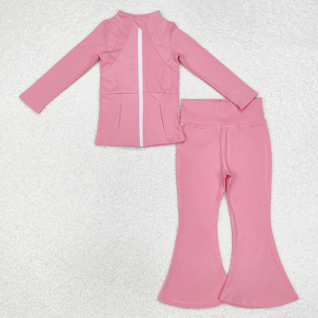 RTS toddler clothes matching clothing solid color set kids bell bottom pant set yoga clothing-2025.12.4