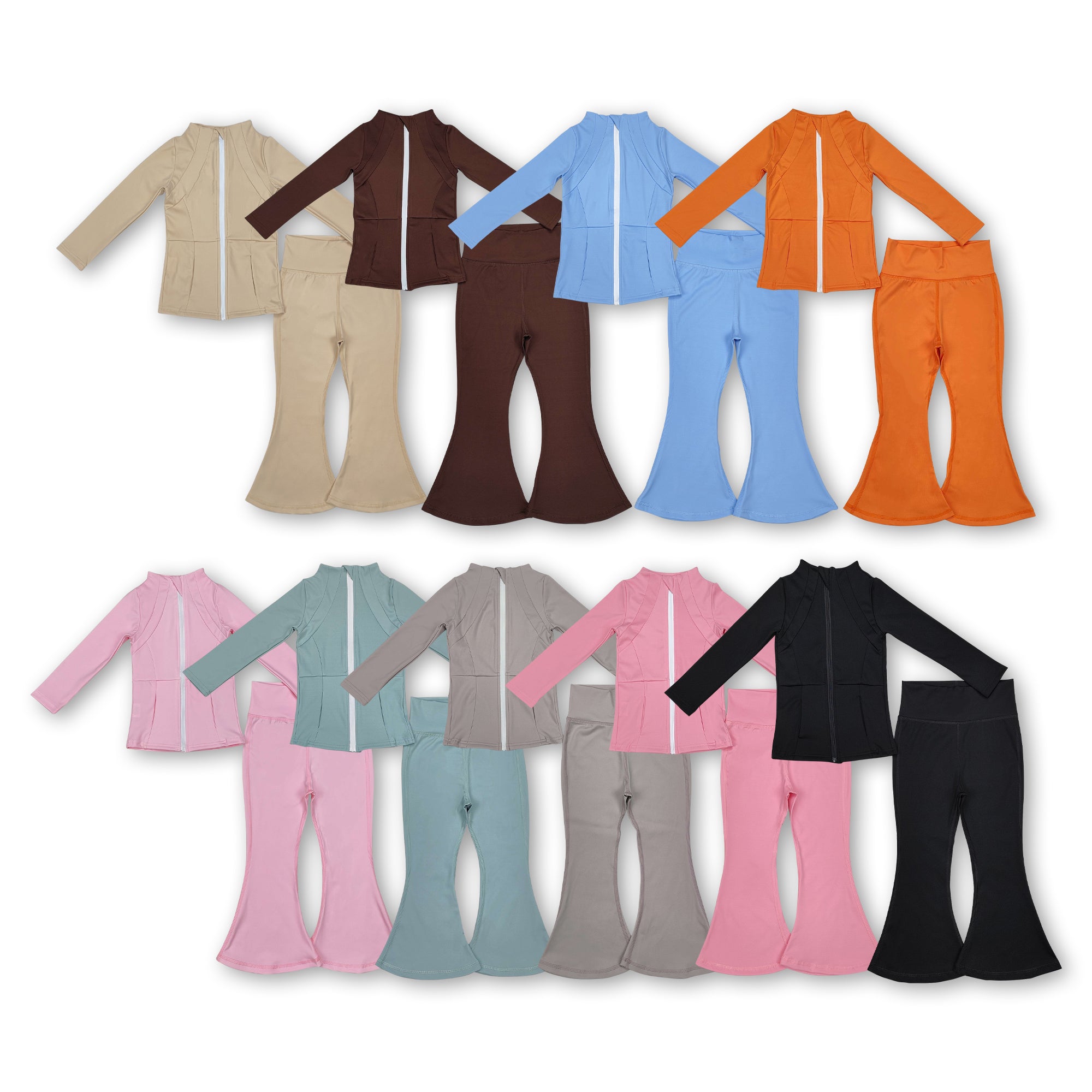 RTS toddler clothes matching clothing solid color set kids bell bottom pant set yoga clothing-2025.12.4