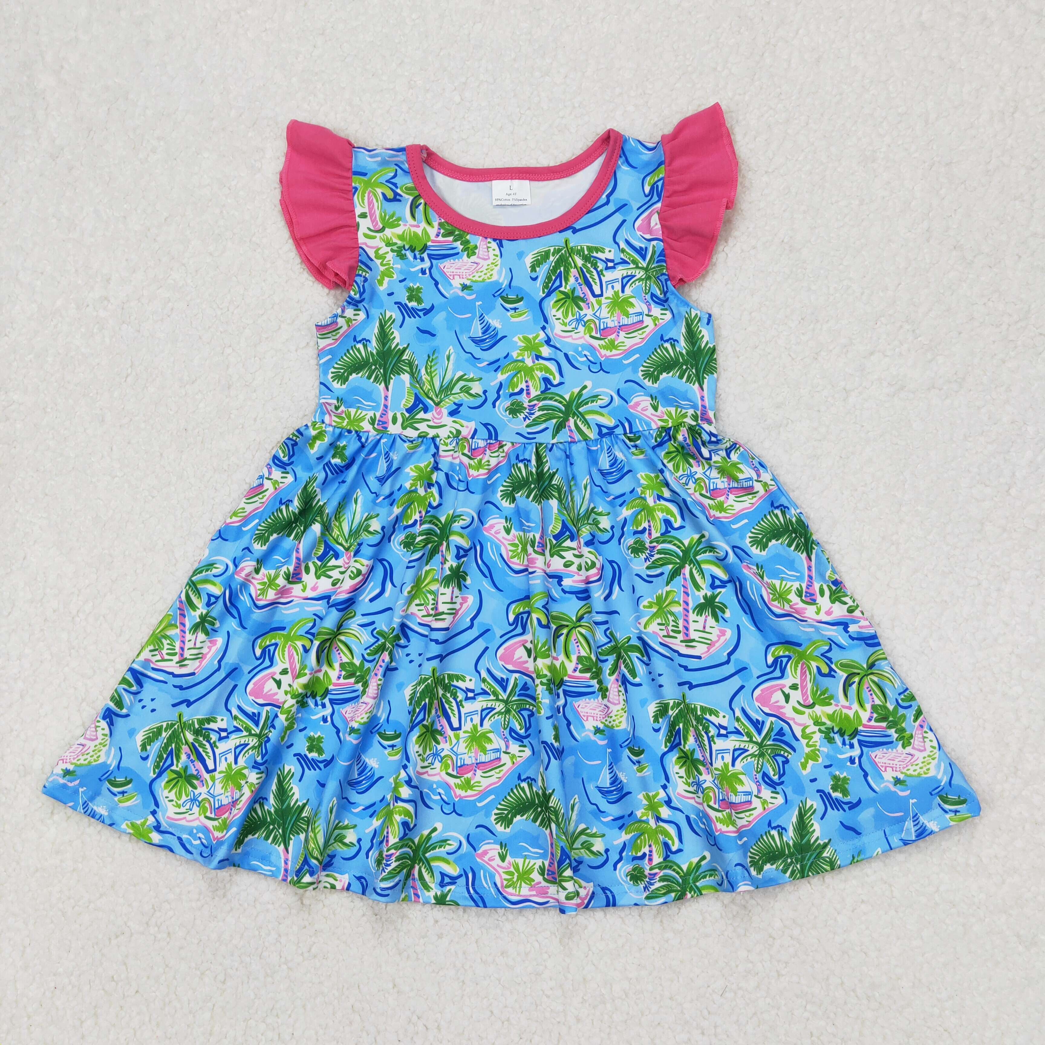 GSD1928 RTS toddler clothes coconut tree girl summer dress 