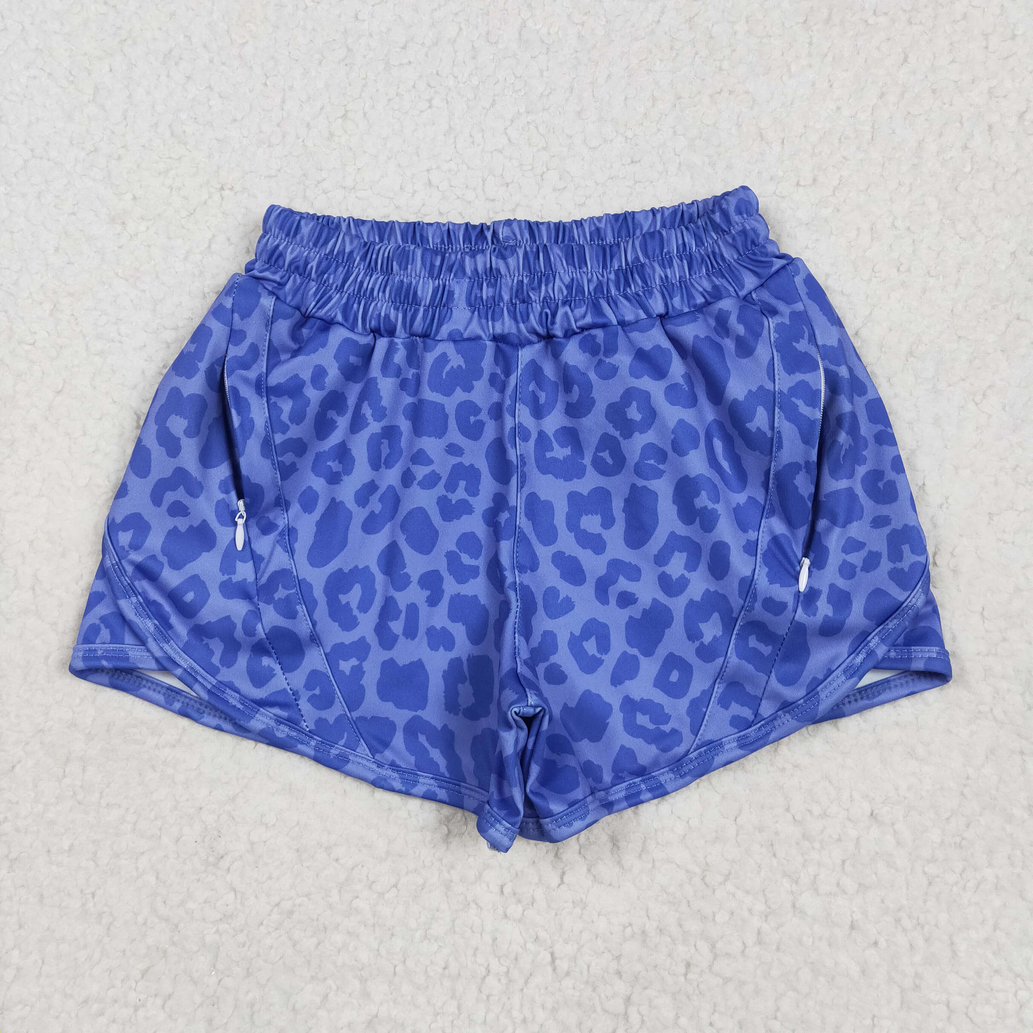 SS0466 RTS girl clothes blue leopard print girl summer yoga shorts atheletics clothes