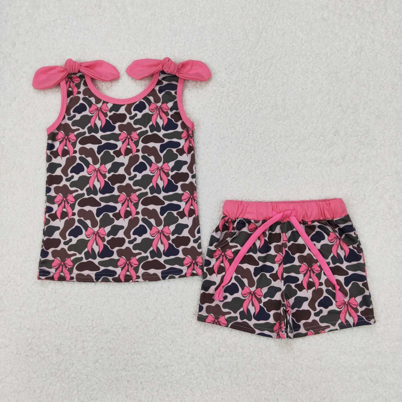 GSSO2083 RTS girl clothes bows camo girl embroidery summer outfit