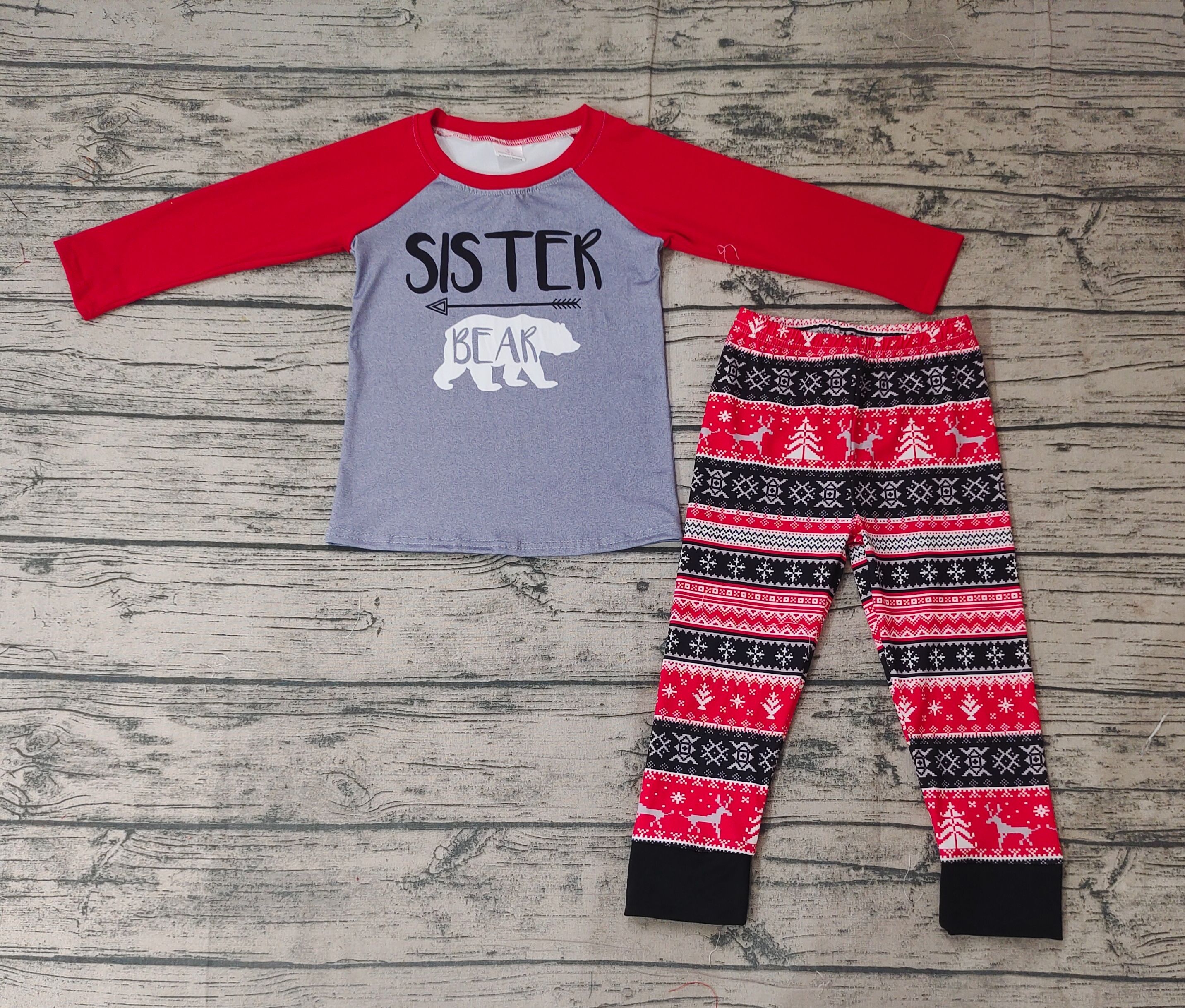 GLP0987 baby girl clothes sister bear winter pajamas set christmas outfit