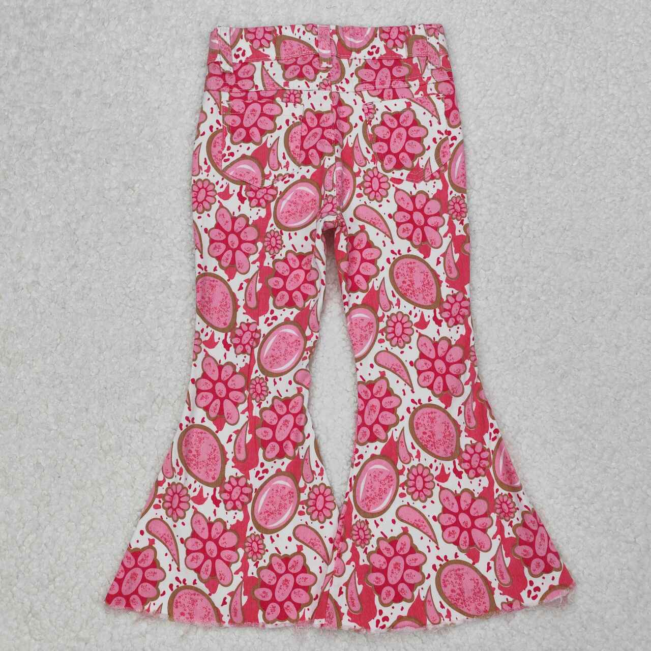 P0735 RTS girl clothes pink turquoise girl bell bottoms pant jeans western