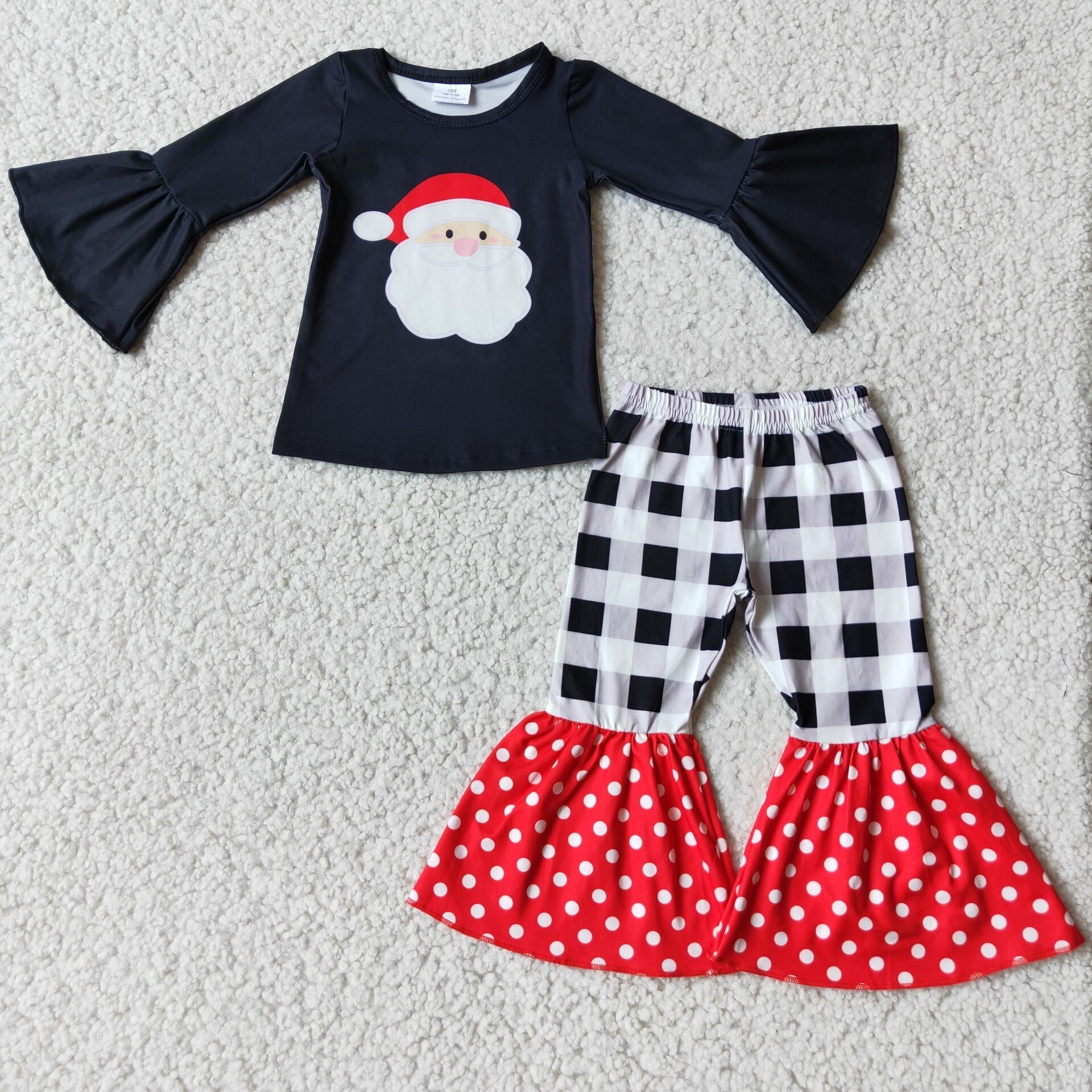 6 A8-14 grl black christmas santa claus top plaid pants outfits-promotion 2025.11.1 $2.99