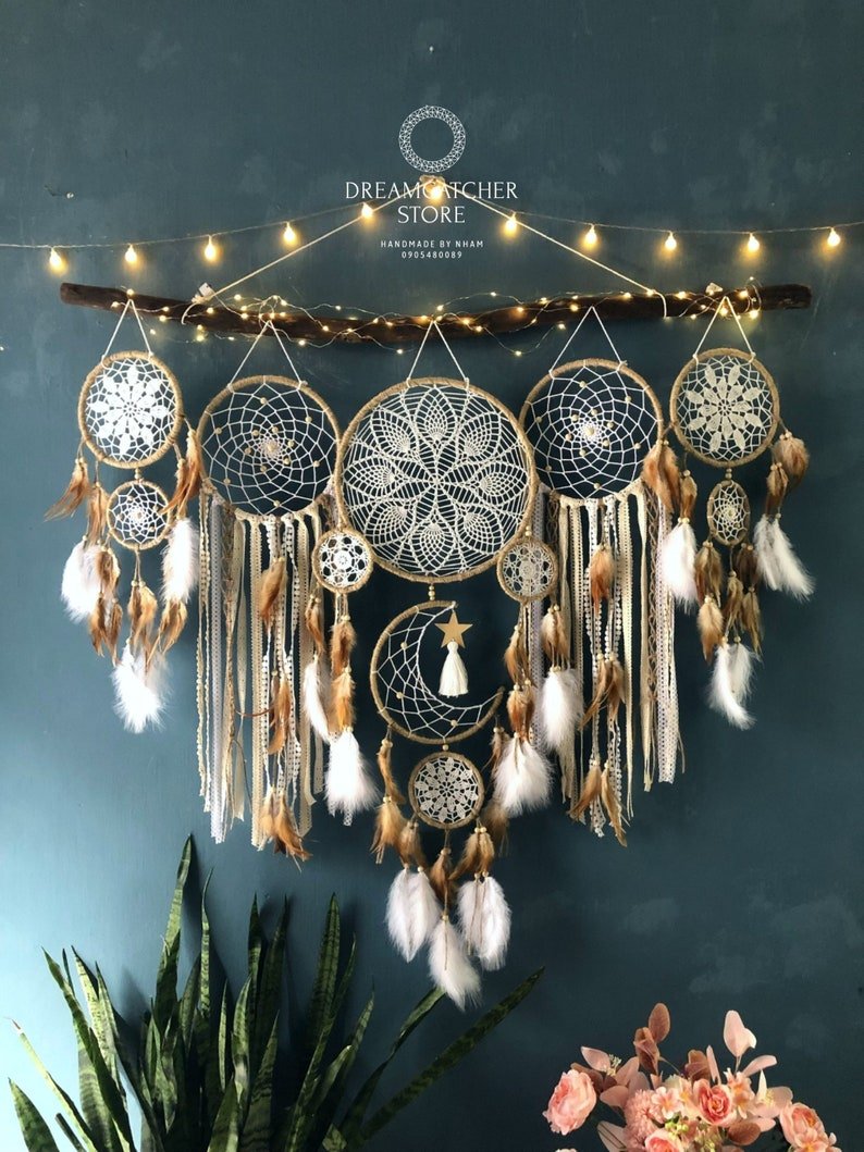 🌟 Dreamcatcher moon and stars hanging over the bed🌟(🎁Mother's Day Hot Sale- $100 OFF🎁)