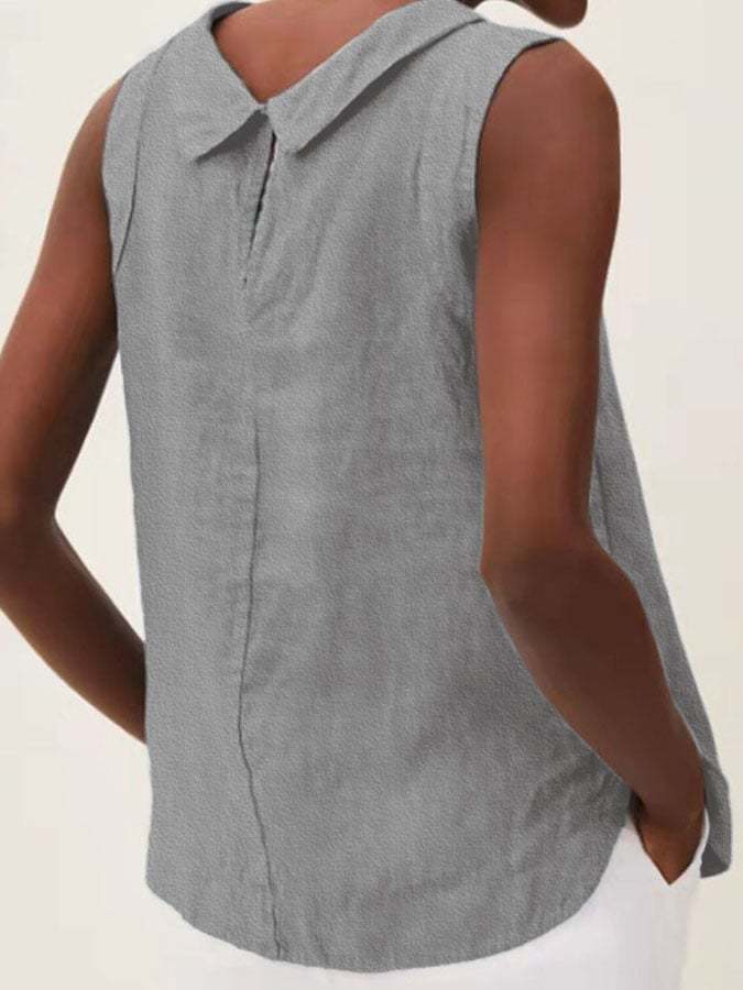Solid Color Cotton And Linen Vest-Datalatt