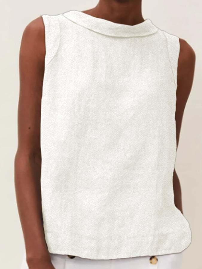 Solid Color Cotton And Linen Vest-Datalatt