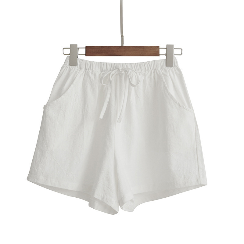 Women's Elastic Waist Pocket Linen Casual Short Pants-Datalatt