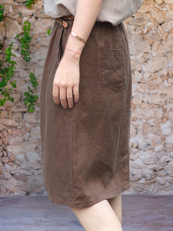 Linen Elastic Waist Skirt-Datalatt