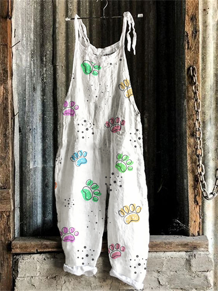 Colorful Paw Prints Loose Fit Jumpsuit-Datalatt