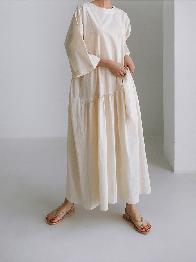 Women's Solid Color Simple Splicing Lace-Up Bow Casual Dress-Datalatt