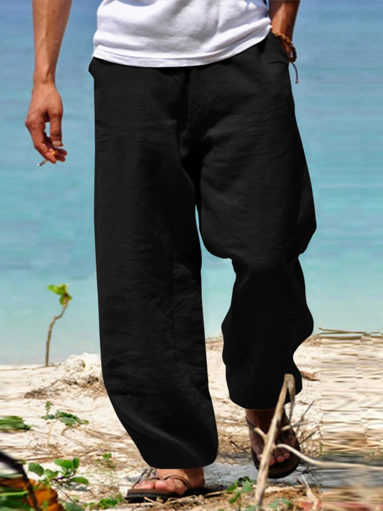 Men'S Vintage Drawstring Casual Cotton Linen Pants-Datalatt