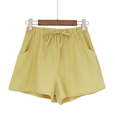 Women's Elastic Waist Pocket Linen Casual Short Pants-Datalatt