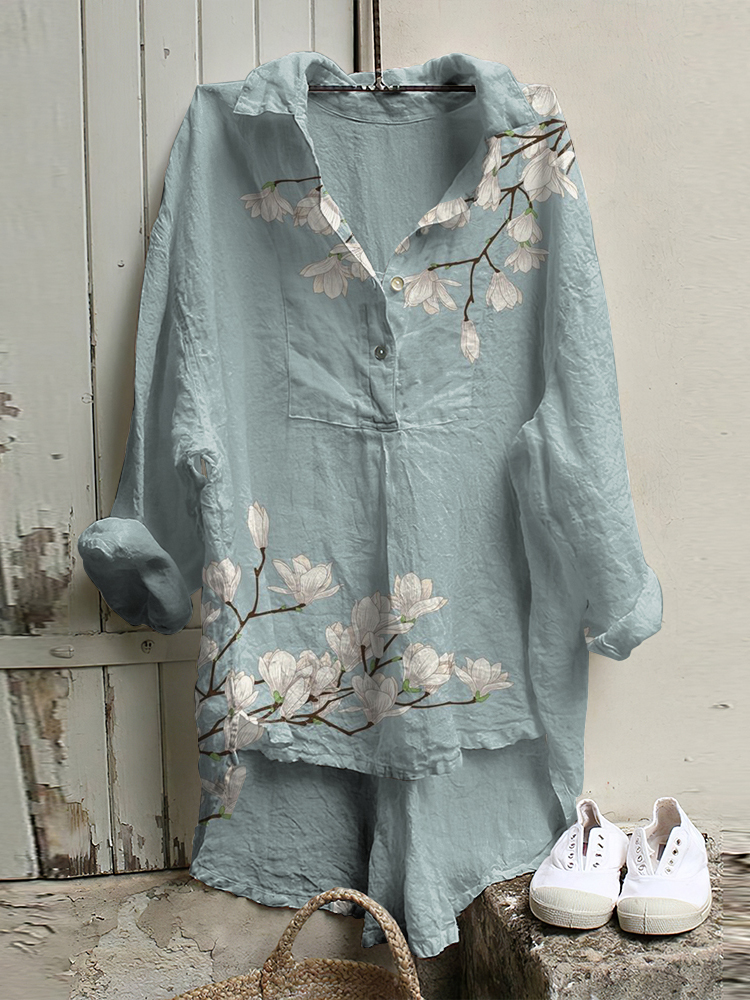 Vintage Floral Art Woven Casual Tunic-Datalatt