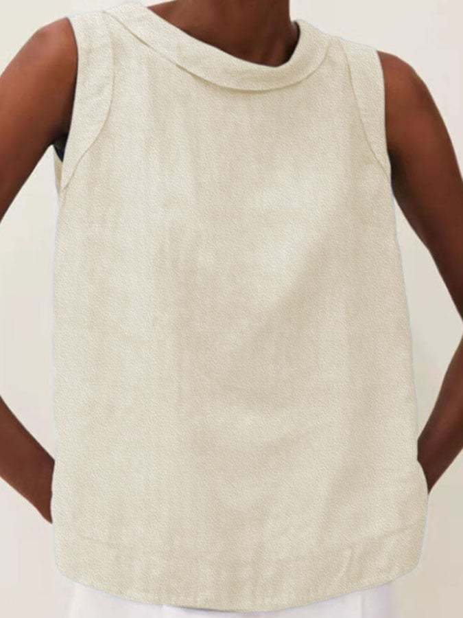 Solid Color Cotton And Linen Vest-Datalatt