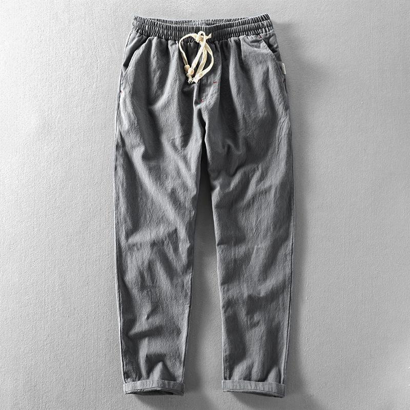 Men's Vintage Japanese Loose Pocket Cotton Linen Casual Pants-Datalatt