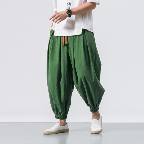 Men's Vintage Elastic Waist Drawstring Casual Loose Cotton Linen Pants-Datalatt