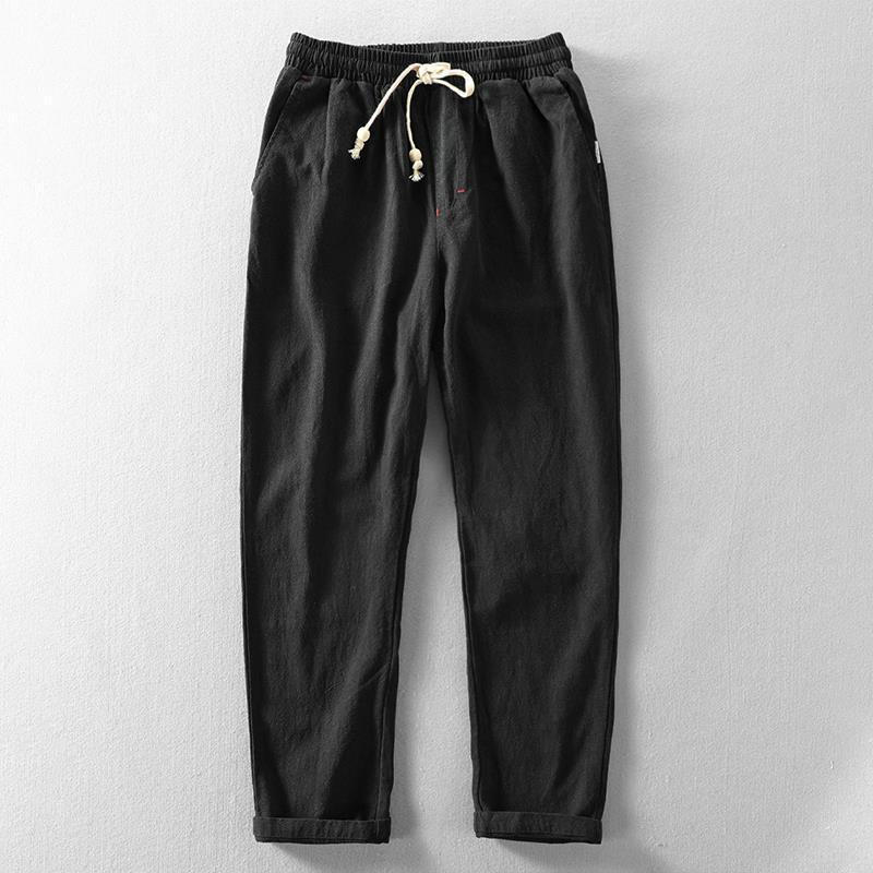 Men's Vintage Japanese Loose Pocket Cotton Linen Casual Pants-Datalatt