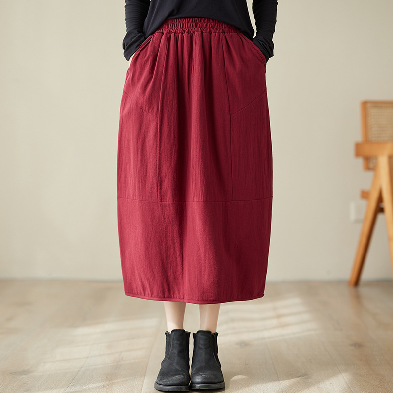 Retro Solid Color Casual Skirt-Datalatt
