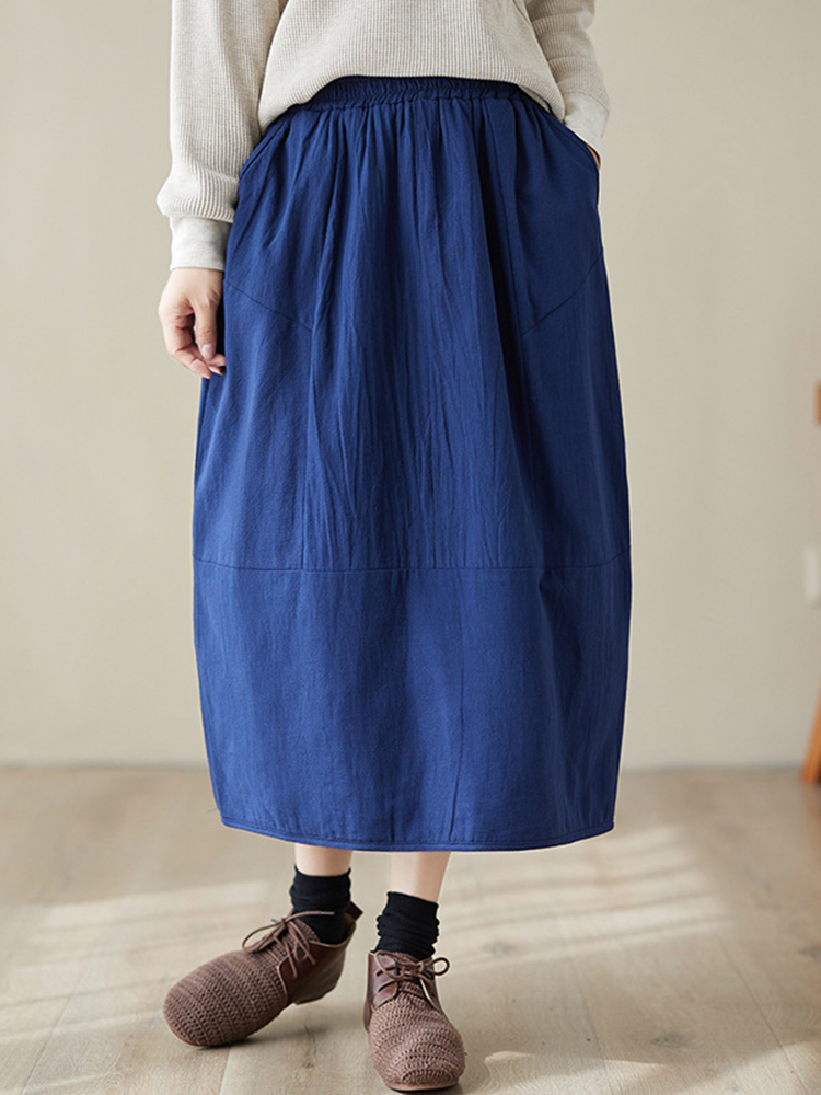 Retro Solid Color Casual Skirt-Datalatt