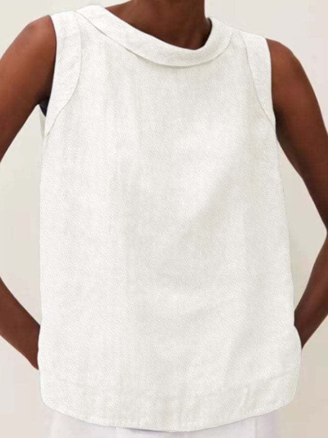 Solid Color Cotton And Linen Vest-Datalatt
