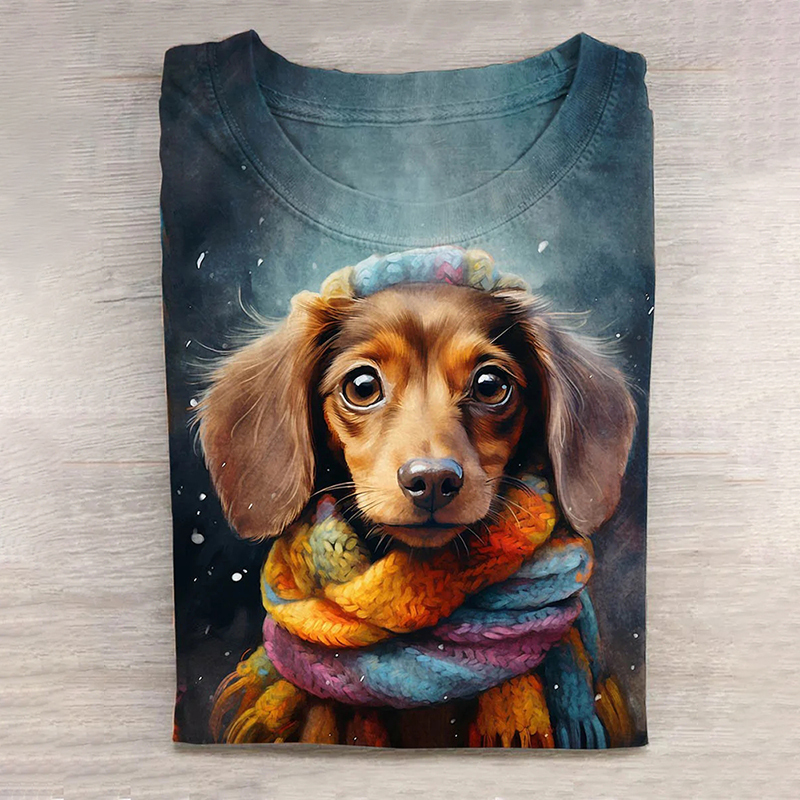 Rainbow Scarf Dachshund Dog Animal Art Print Design T-Shirt-Datalatt