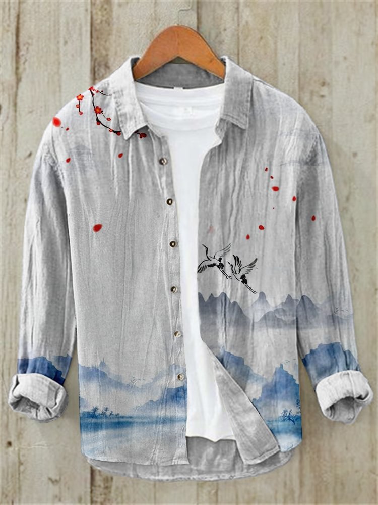 Men'S Ink Landscape Painting Casual Comfortable Shirt-Datalatt
