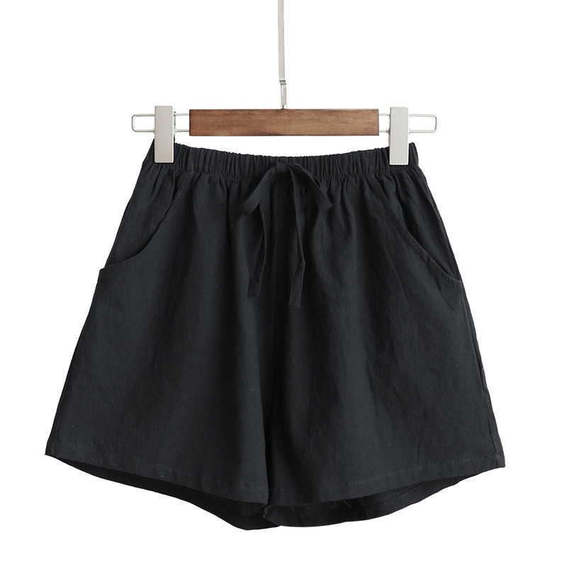 Women's Elastic Waist Pocket Linen Casual Short Pants-Datalatt