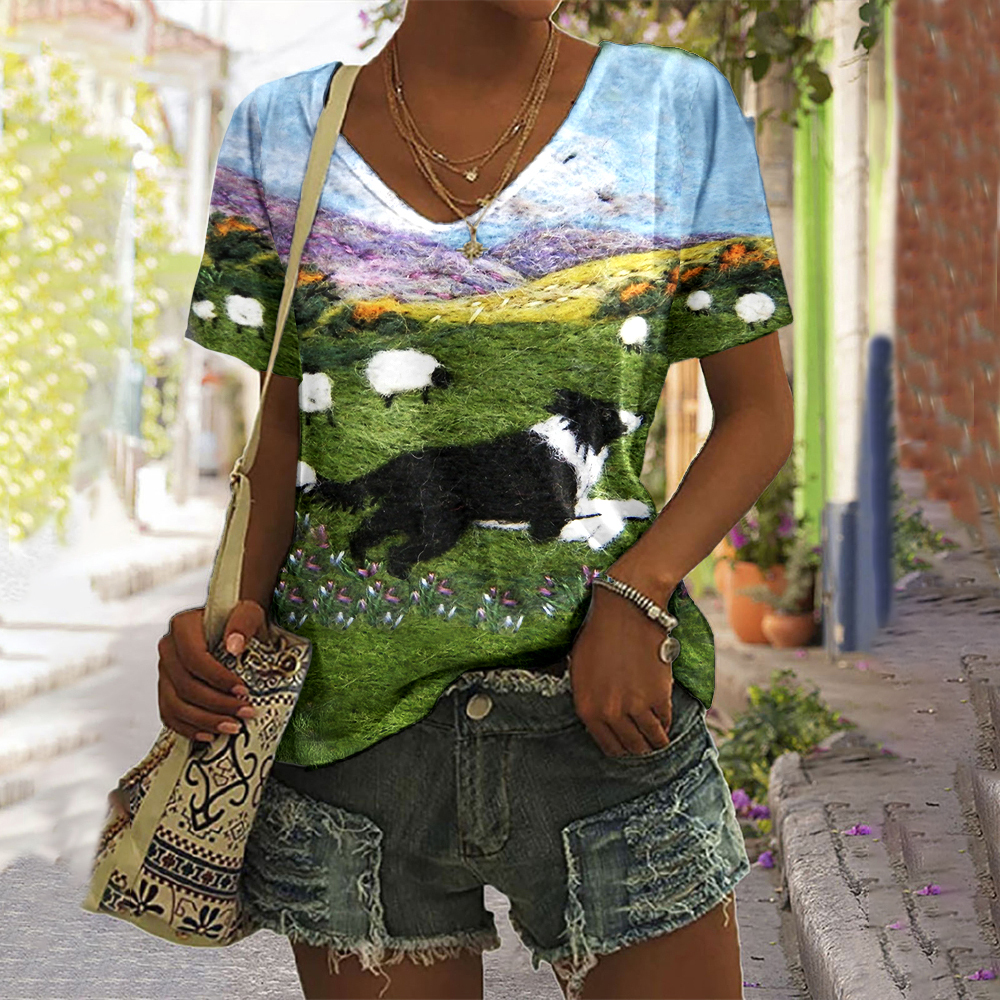 Funny Running Sheepdog Wool Felt Cozy T-Shirt-Datalatt