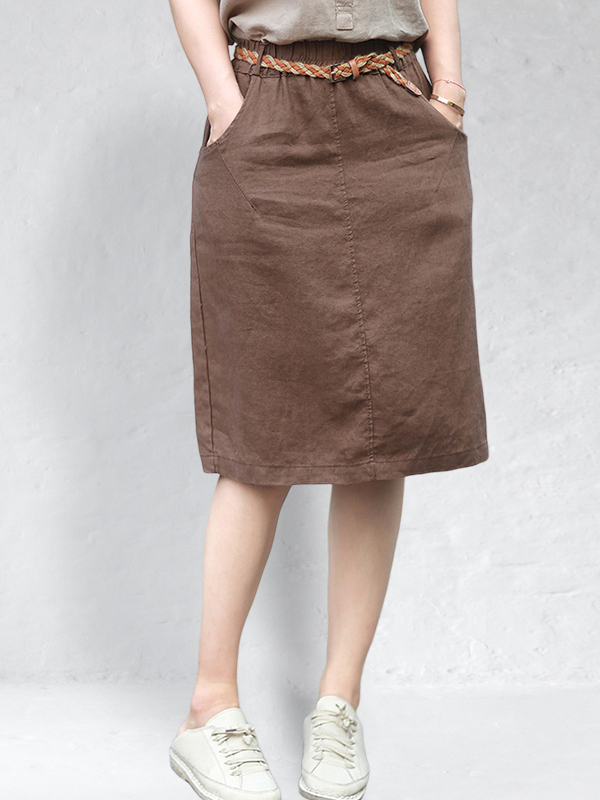 Linen Elastic Waist Skirt-Datalatt