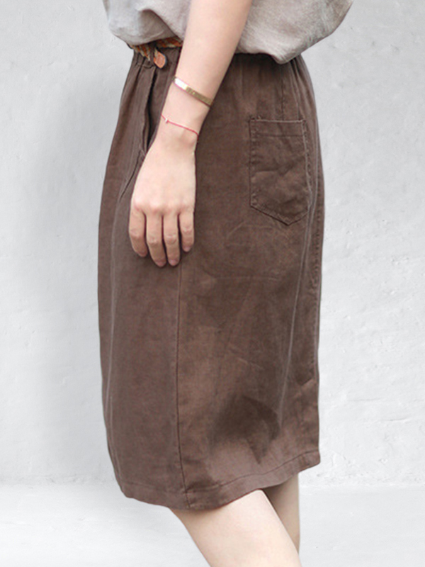 Linen Elastic Waist Skirt-Datalatt