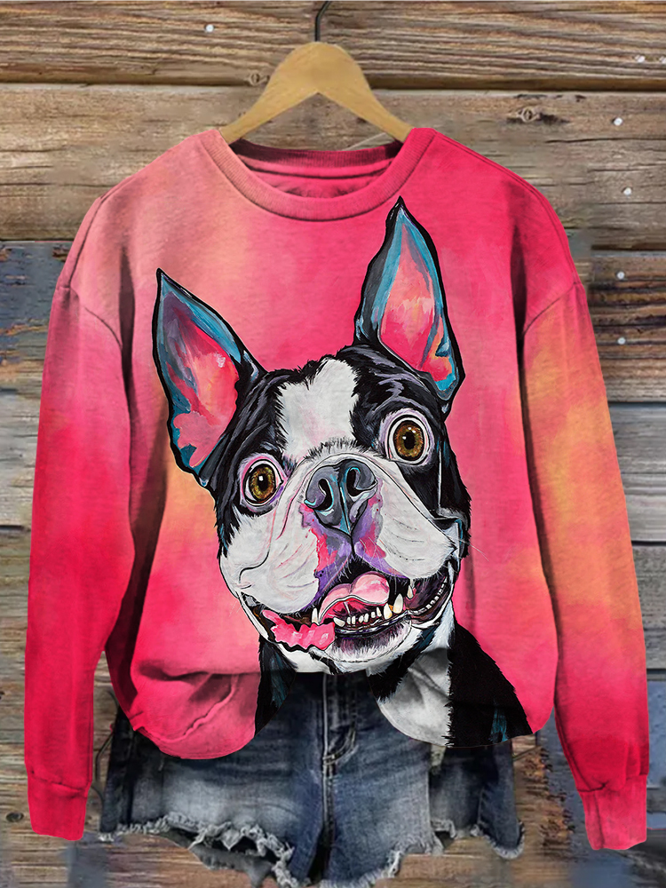 Cute Boston Terrier Dog Art Comfy Sweatshirt-Datalatt