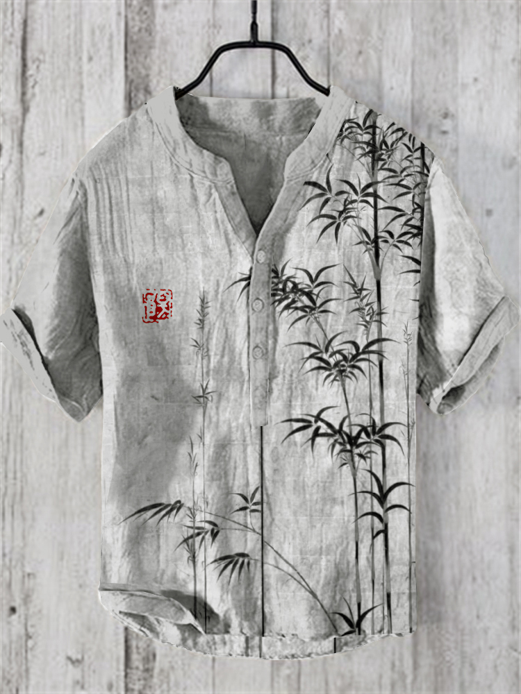 Bamboo Japanese Art Linen Blend Shirt-Datalatt