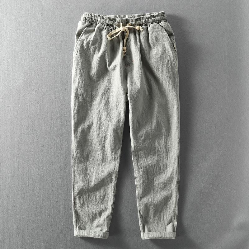 Men's Vintage Japanese Loose Pocket Cotton Linen Casual Pants-Datalatt