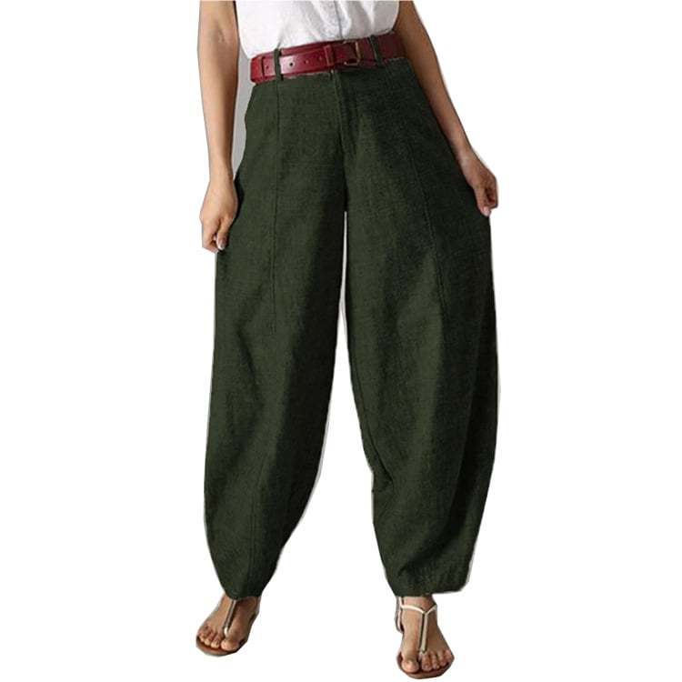Womens Casual Loose Elastic Waist Cotton Trouser Pants-Datalatt