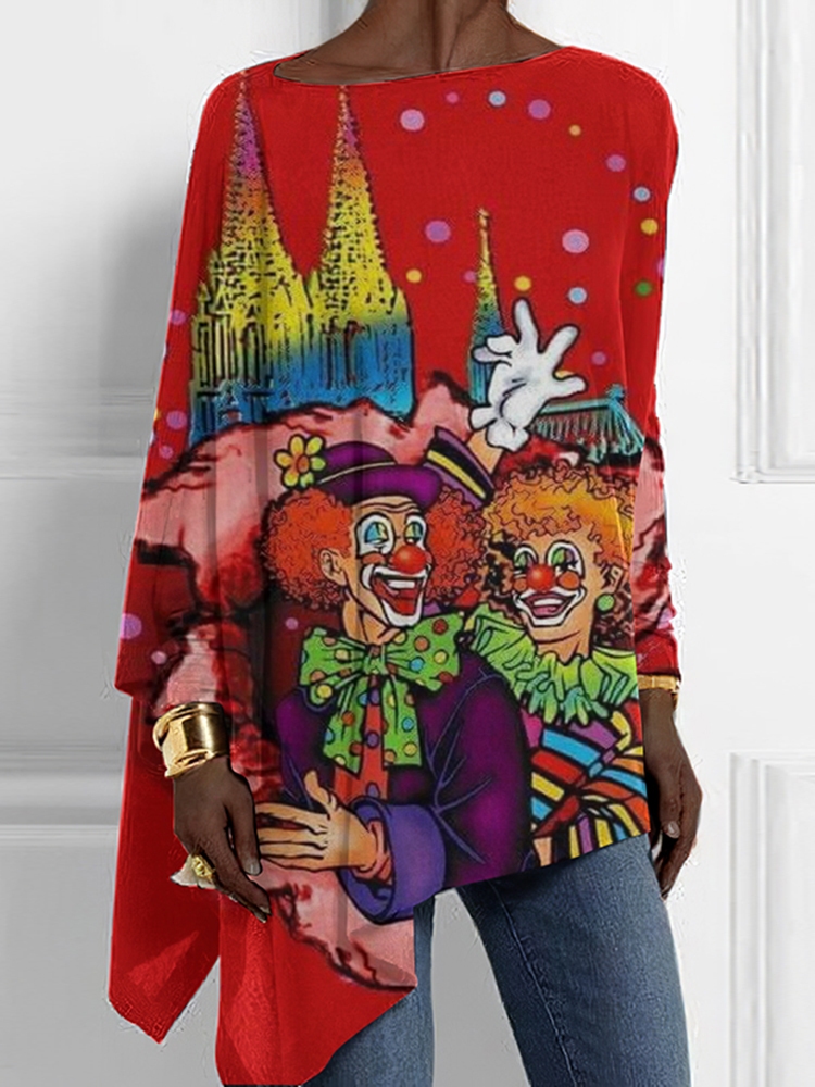 KÖLner Karneval Clown Print Loose Irregular T-Shirt-Datalatt