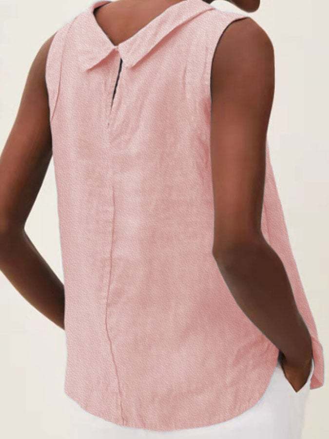 Solid Color Cotton And Linen Vest-Datalatt