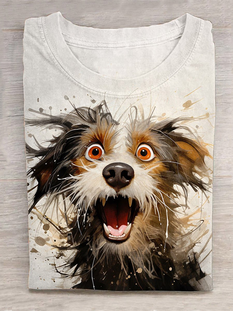 Scribbled Puppy Watercolor Ink Creative Design T-shirt-Datalatt