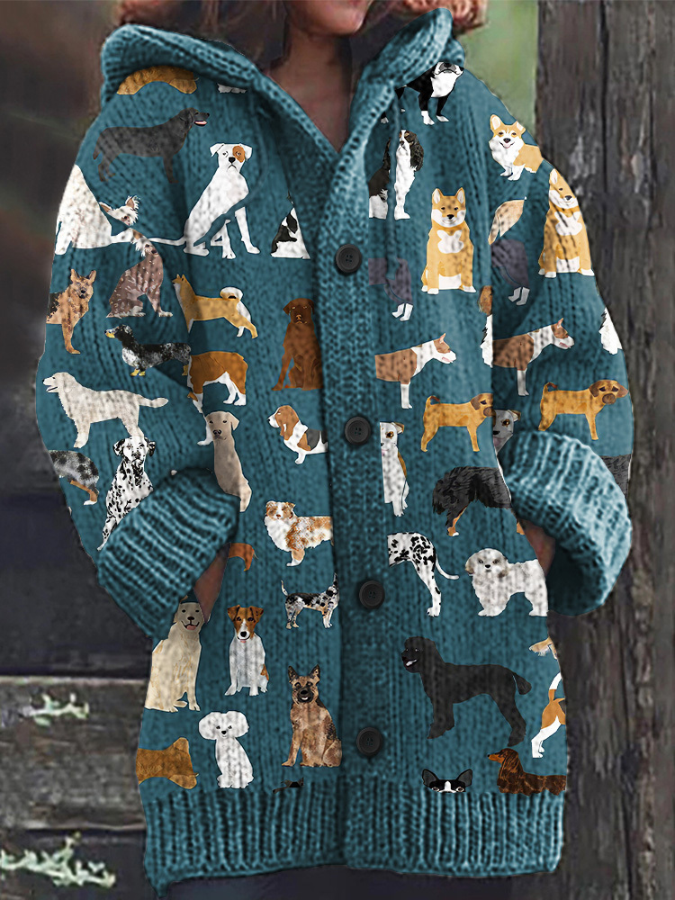 Dog Print Long Sleeve Hooded